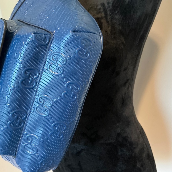 GUCCI blue Calf TENNIS perforated GG Embossed leather 90-36 Belt Bag - Picture 13 of 13